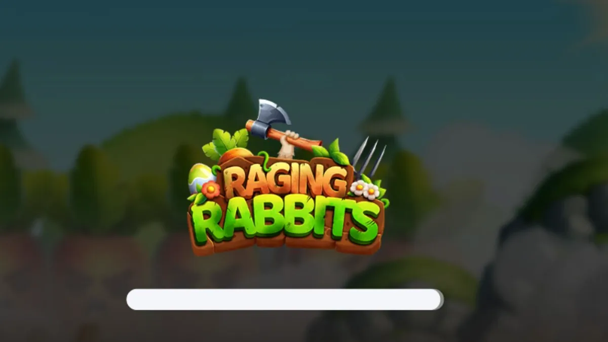 Interface do jogo de slot Raging Rabbits com coelhos em um campo de batalha