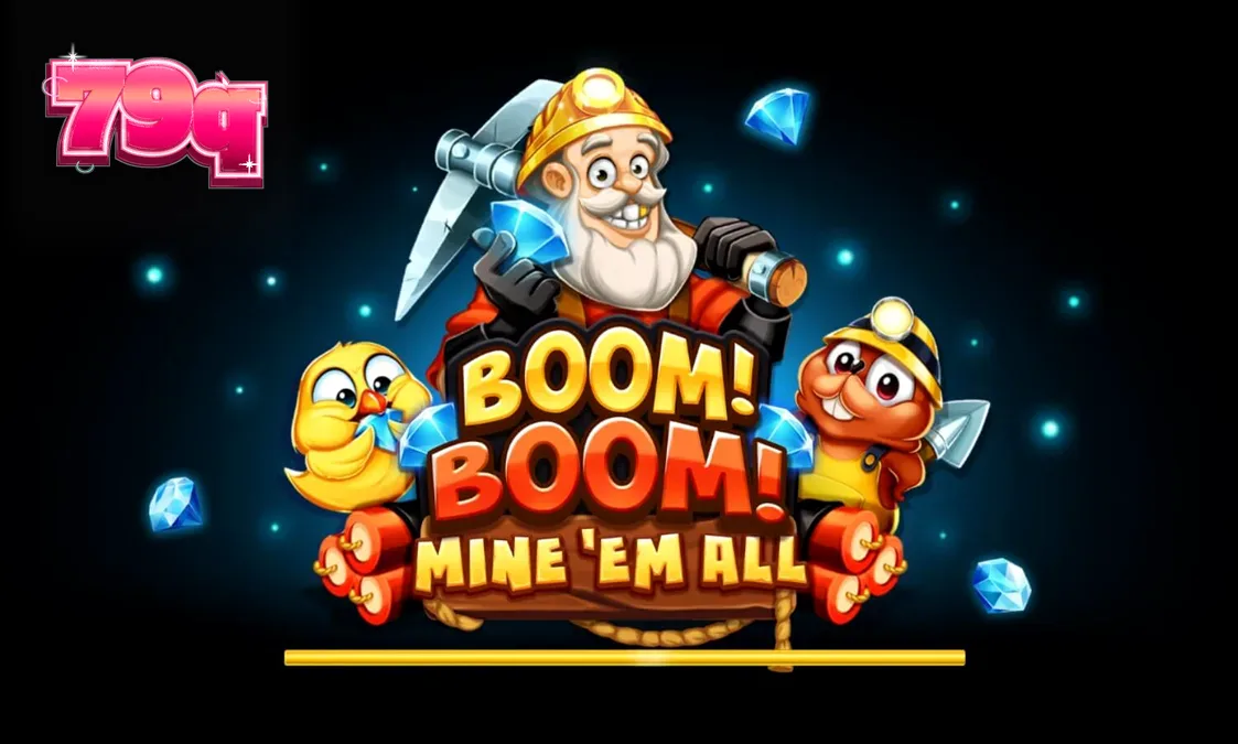Interface do jogo de slot Boom! Boom! Mine ‘Em All com temática de mineração